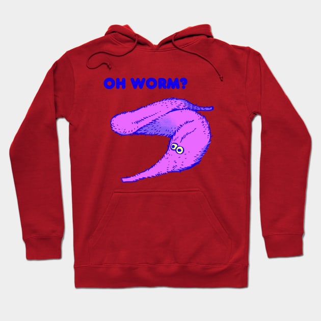 cute fuzzy purple worm on a string / oh worm meme text Hoodie by mudwizard